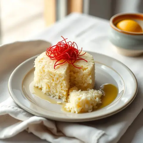 Yogurt saffron rice cake. AI-generated photo.