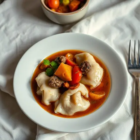 Dumpling stew. AI-generated photo.