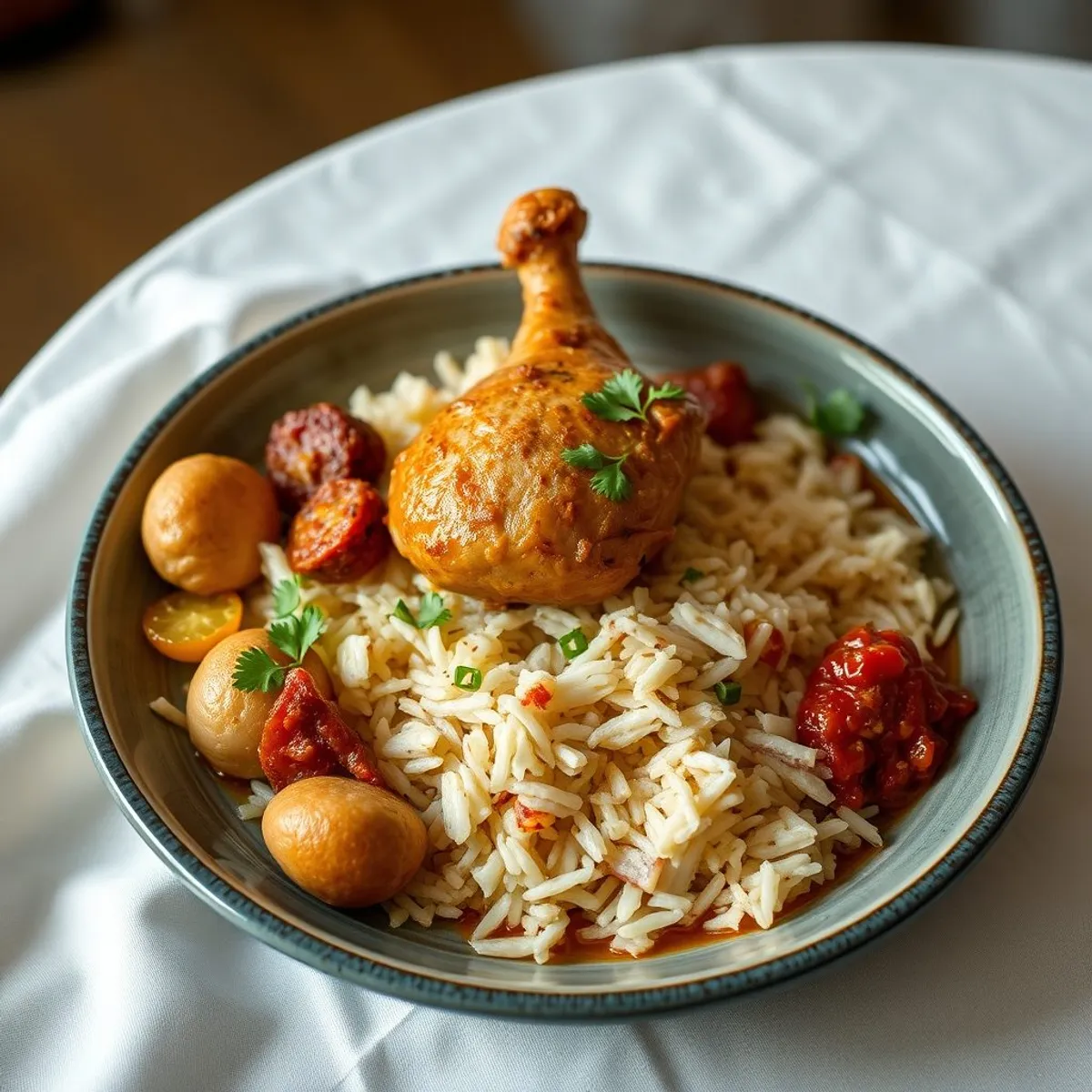 AI-generated photo Kuwaiti chicken machboos. AI-generated photo.