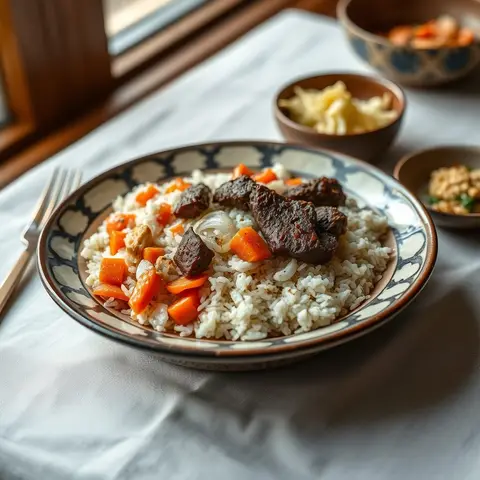 Kyrgyz plov. AI-generated photo.