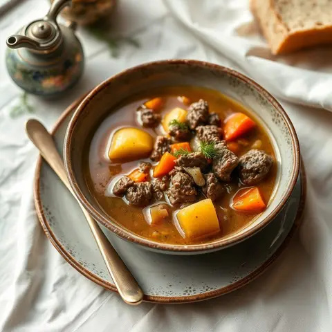Frikadeļu soup. AI-generated photo.