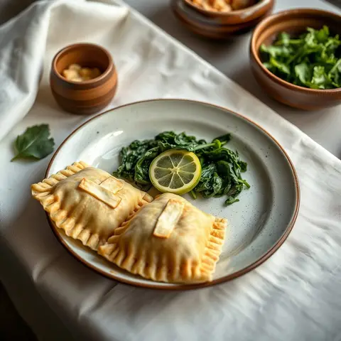 Spinach fatayer. AI-generated photo.