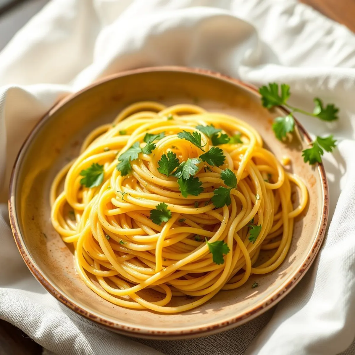 AI-generated photo Lemon parsley spaghetti. AI-generated photo.