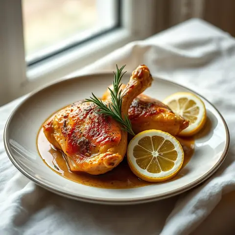 Lemon Roast Chicken Thighs. AI-generated photo.