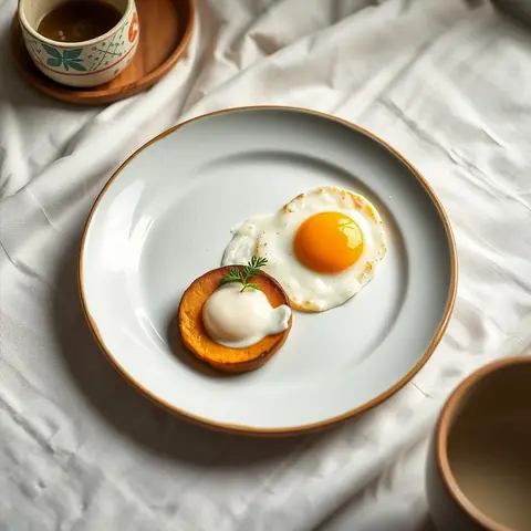 Plantain and eggs. AI-generated photo.