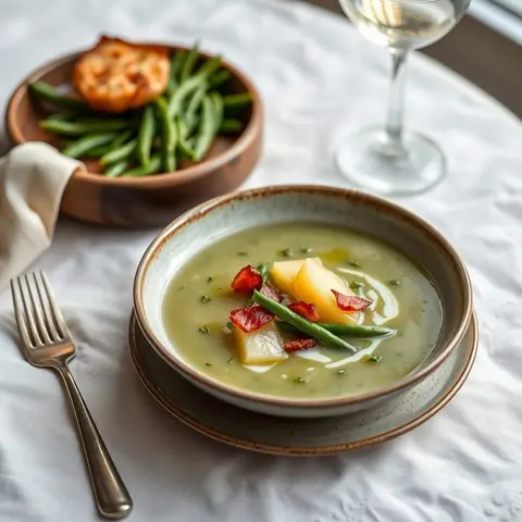 Green bean soup. AI-generated photo.