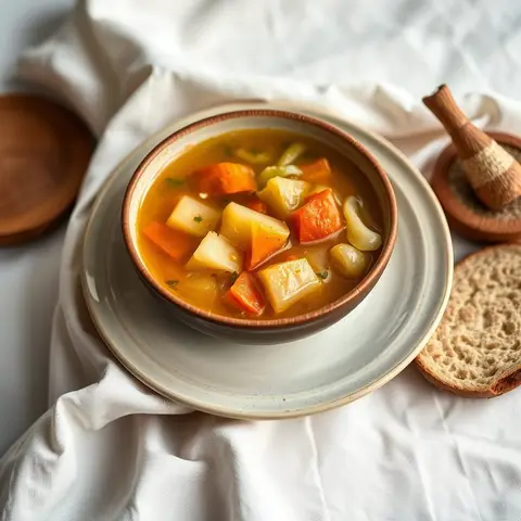 Vegetable soup. AI-generated photo.