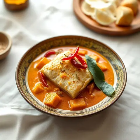 Chile fish curry. AI-generated photo.