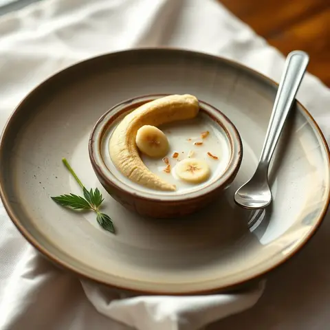 Banana in coconut. AI-generated photo.