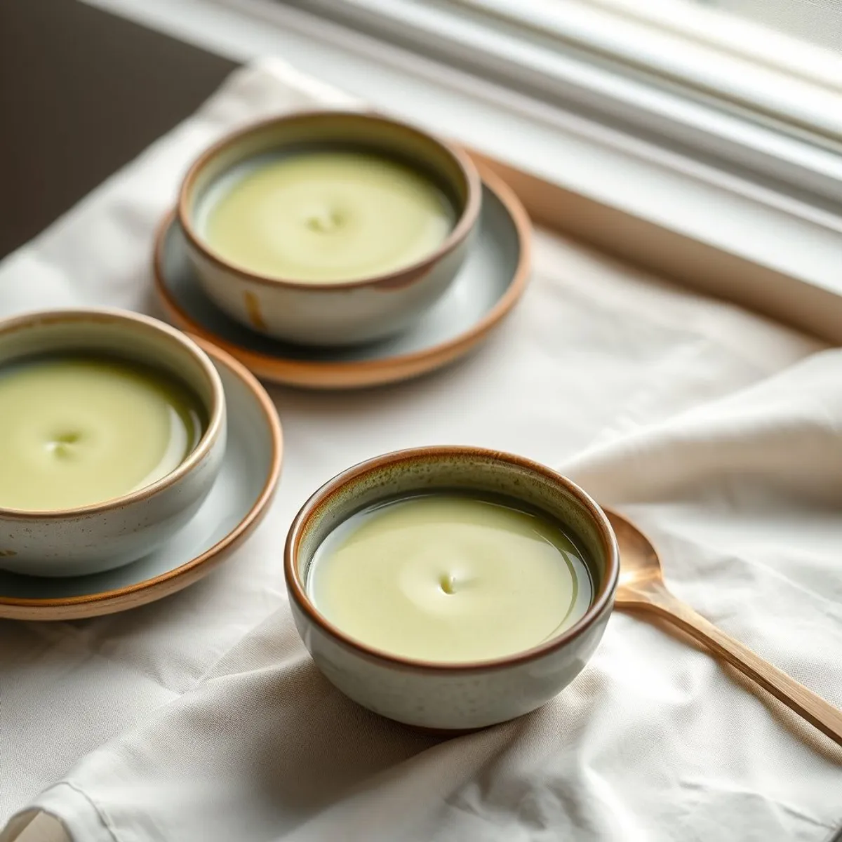 AI-generated photo Matcha Coconut Custard. AI-generated photo.