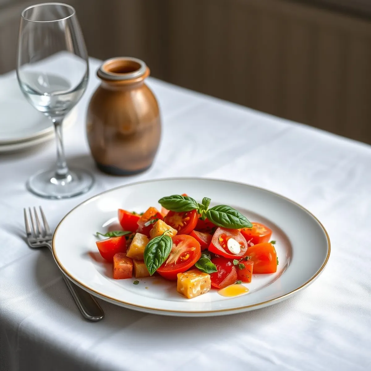 AI-generated photo Tomato and basil salad. AI-generated photo.