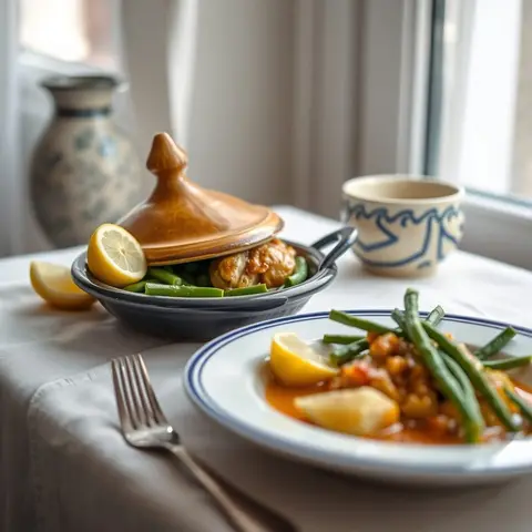 Chicken tagine with lemon. AI-generated photo.