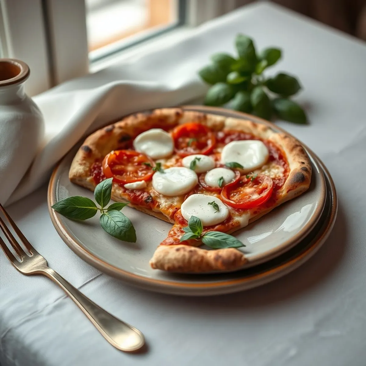AI-generated photo Mozzarella tomato pizza. AI-generated photo.