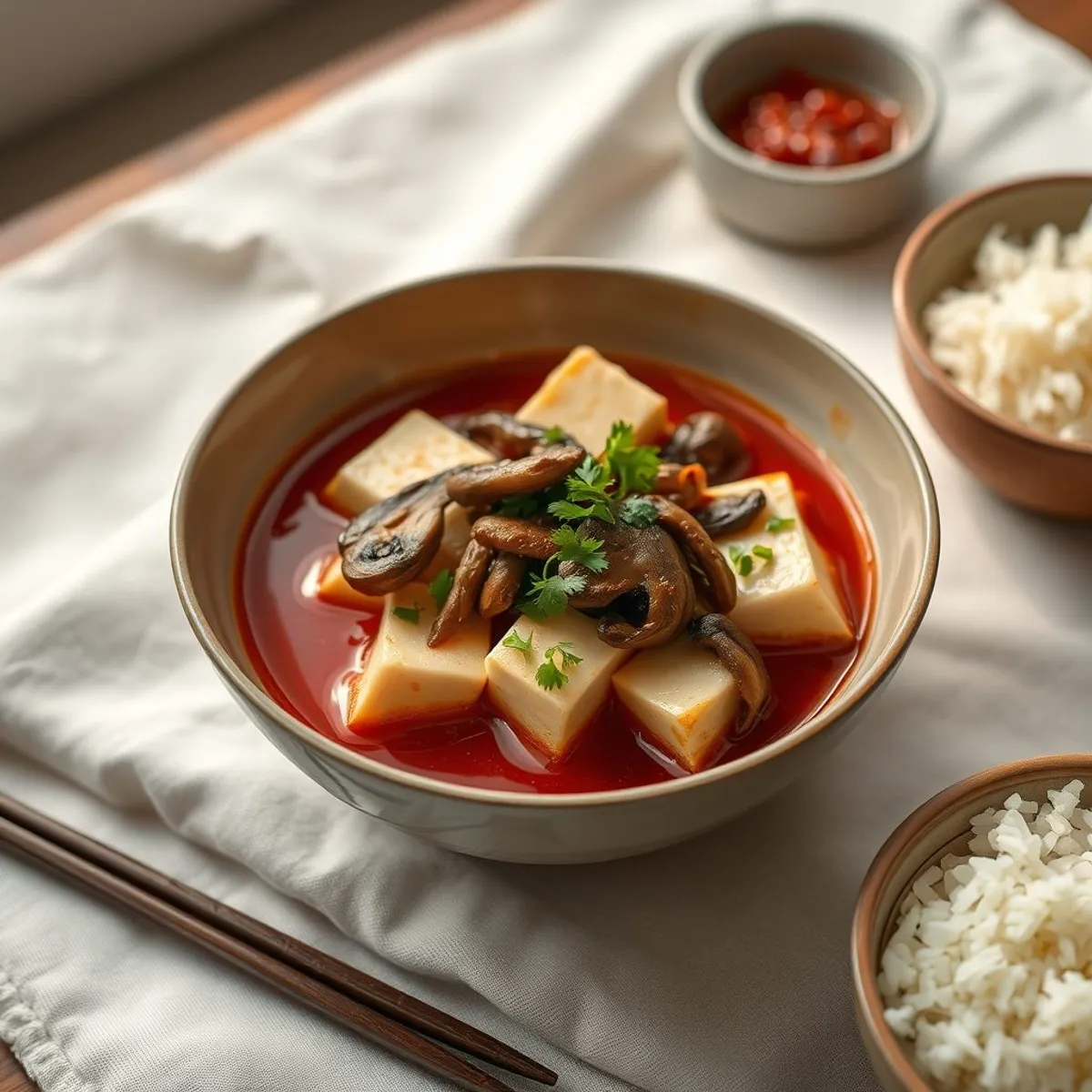 AI-generated photo Mushroom Mapo Tofu. AI-generated photo.