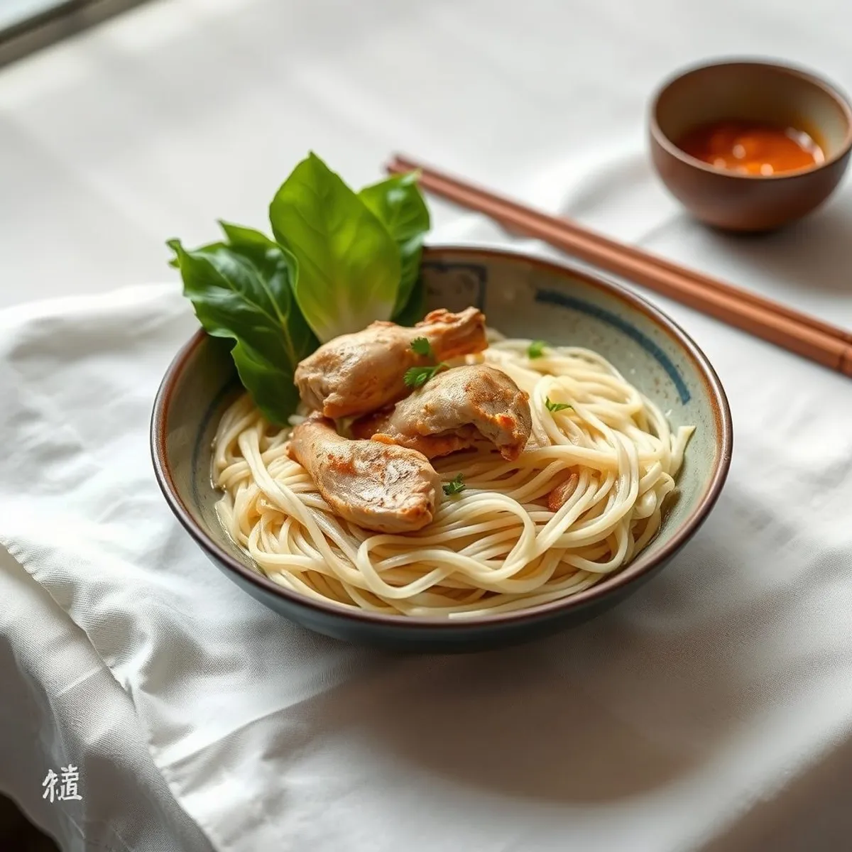 AI-generated photo Coconut chicken noodles. AI-generated photo.