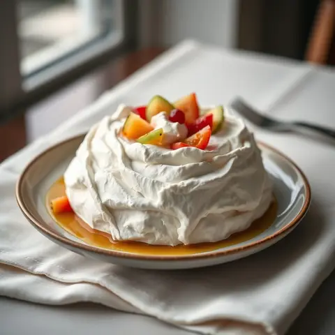 Kiwi pavlova. AI-generated photo.