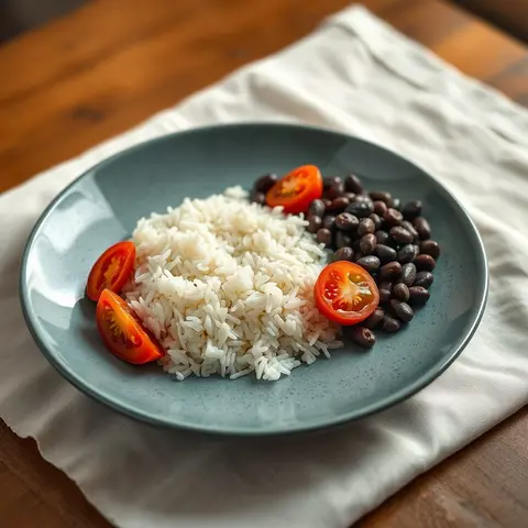 Rice and beans. AI-generated photo.
