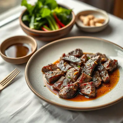 Grilled beef. AI-generated photo.