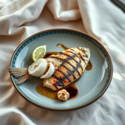 Grilled reef fish. AI-generated photo.