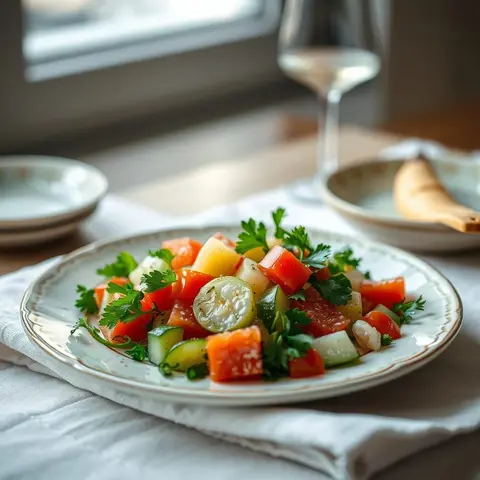 Chopped salad. AI-generated photo.