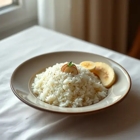 Banana and rice. AI-generated photo.