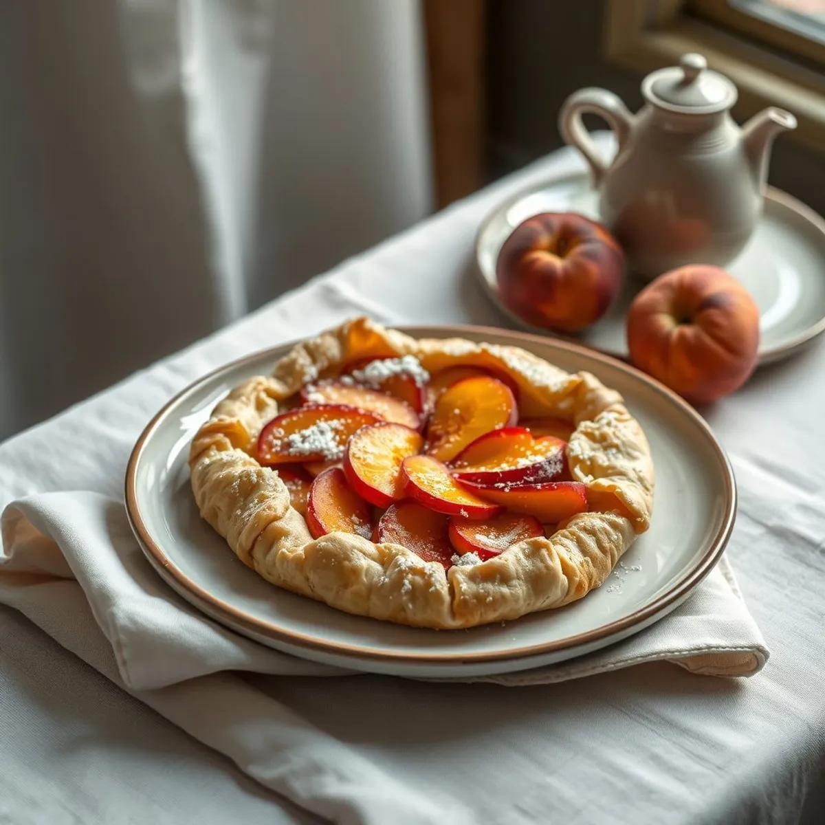 AI-generated photo Peach galette. AI-generated photo.
