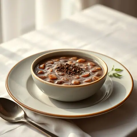 Chocolate rice porridge. AI-generated photo.