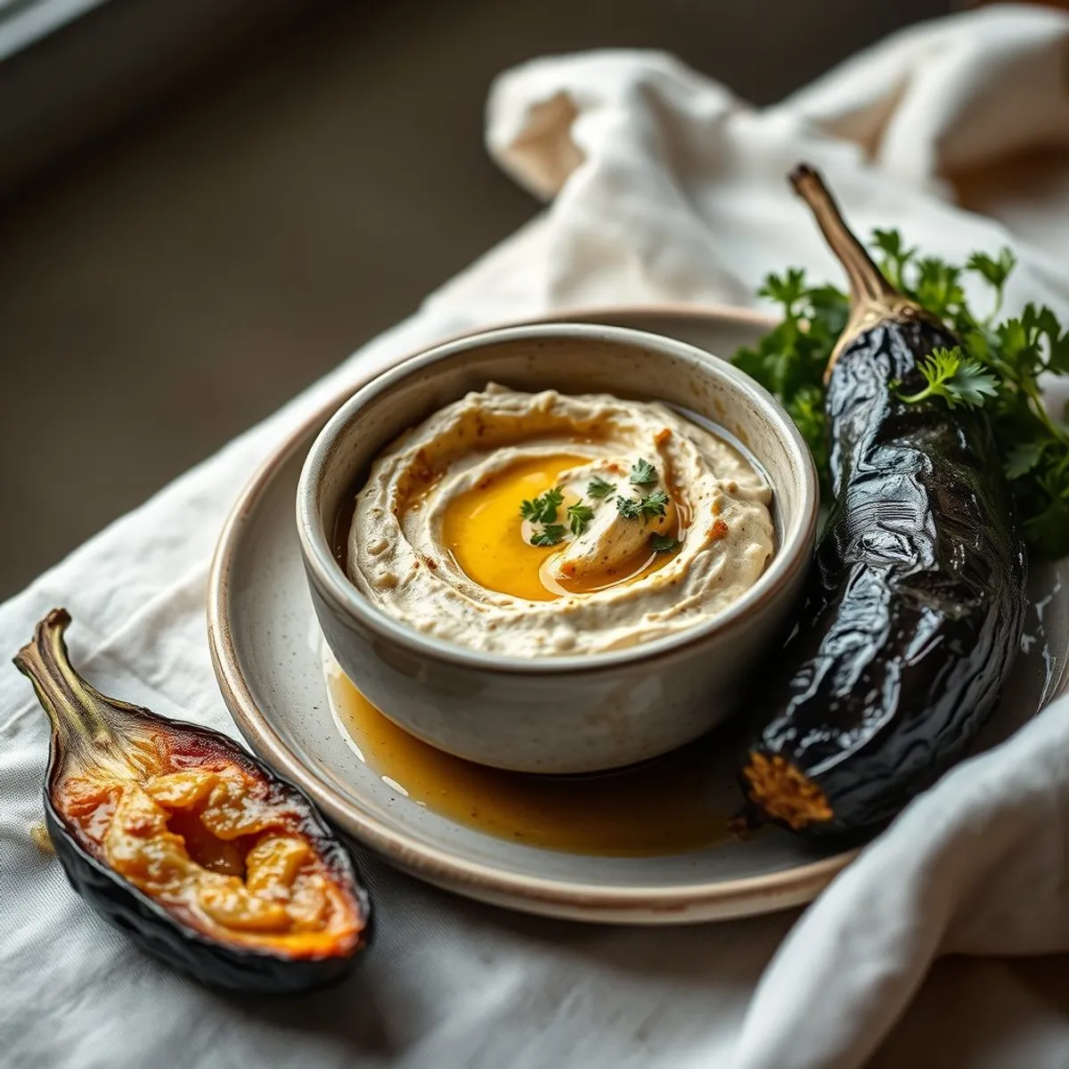 AI-generated photo Roasted Baba Ganoush. AI-generated photo.