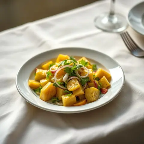 Green banana salad. AI-generated photo.