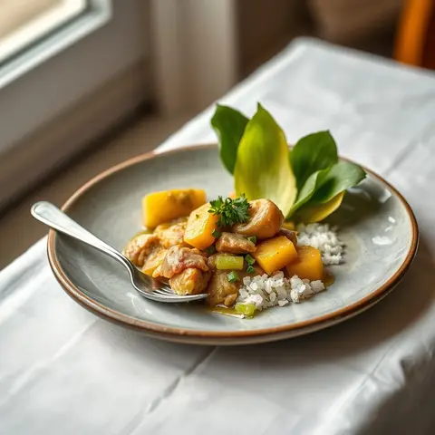 Green fig and saltfish. AI-generated photo.