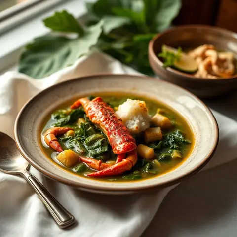 Callaloo soup. AI-generated photo.