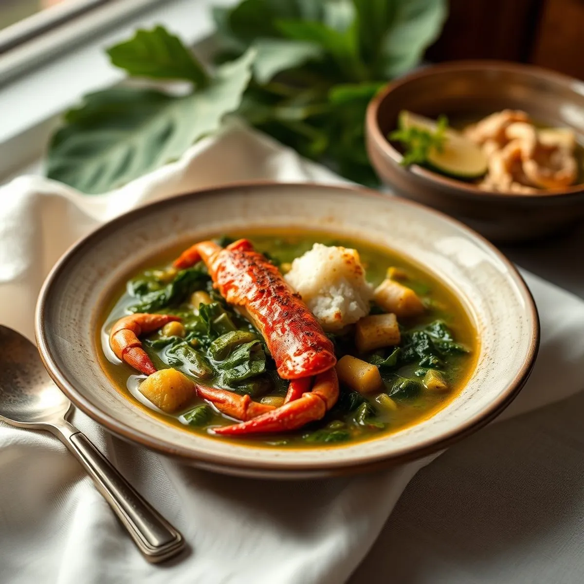 AI-generated photo Callaloo soup. AI-generated photo.