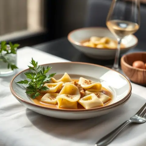 Broth cappelletti. AI-generated photo.
