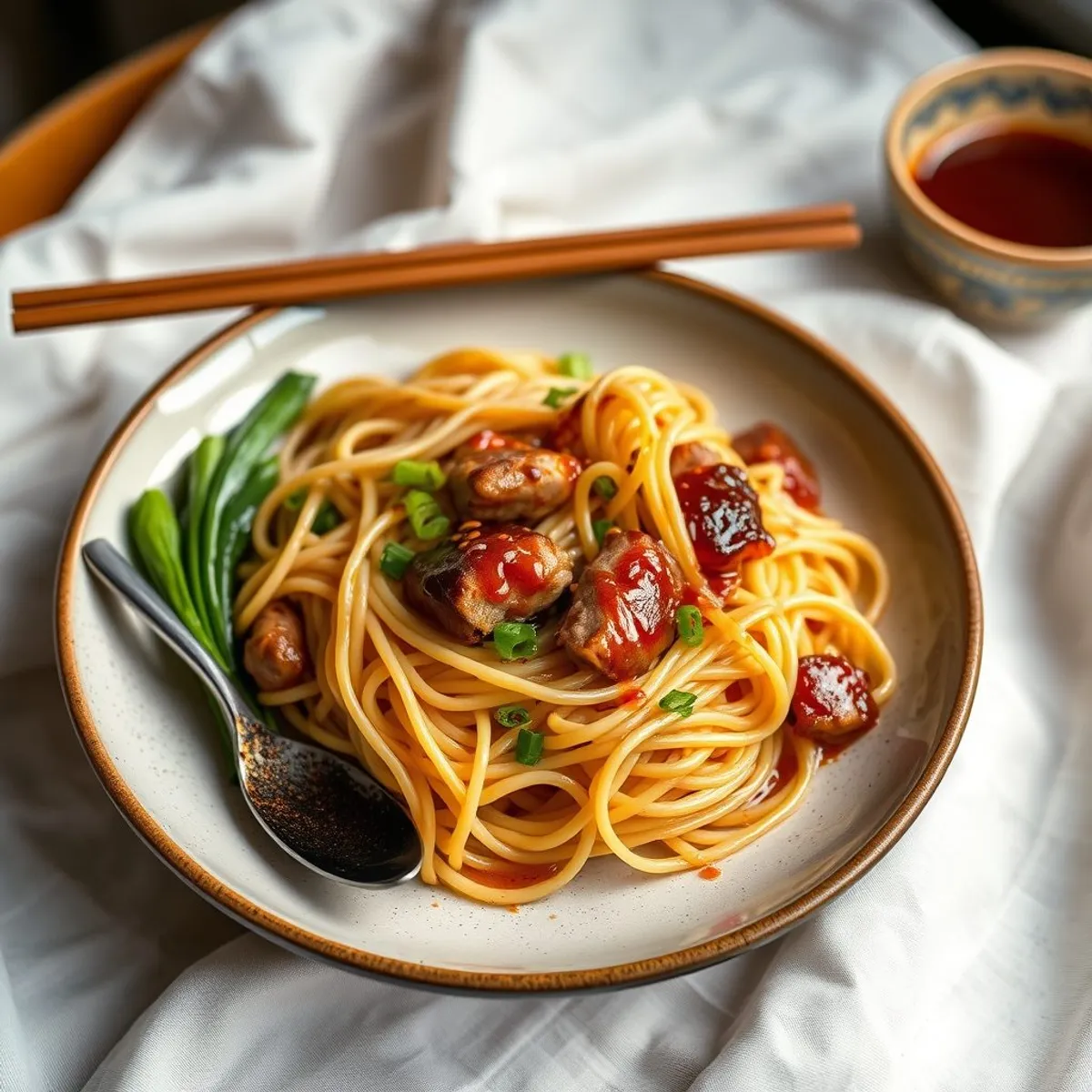 AI-generated photo Sesame Dan Dan Noodles. AI-generated photo.