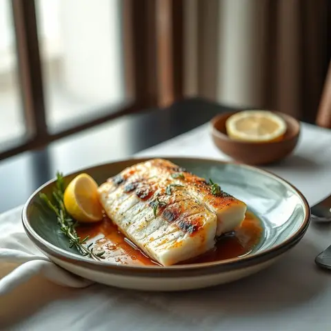 Thyme grilled fish. AI-generated photo.