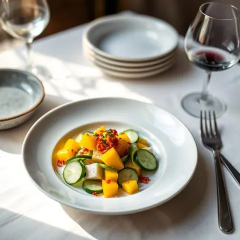 Mango chili salad. AI-generated photo.