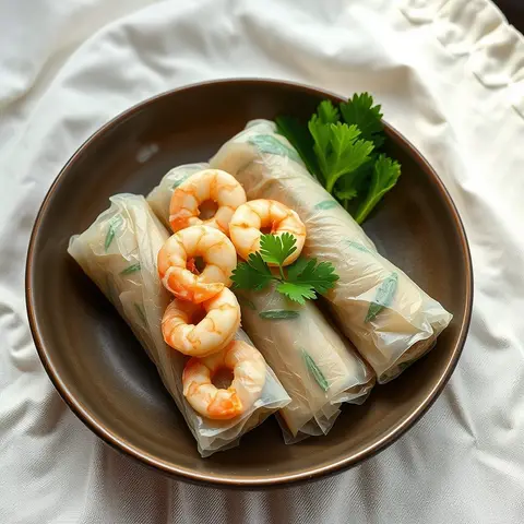 Shrimp rice-paper rolls. AI-generated photo.