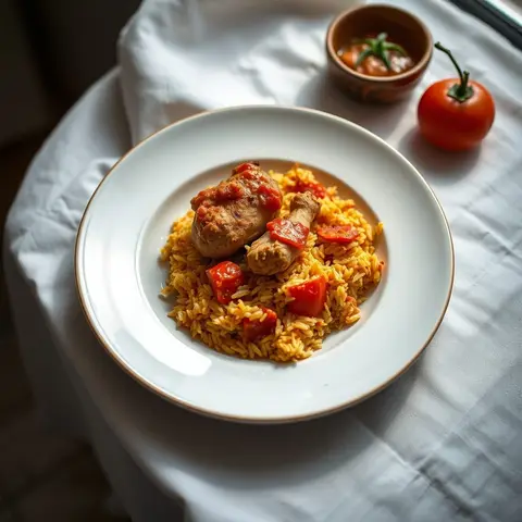 Sierra Leone jollof. AI-generated photo.