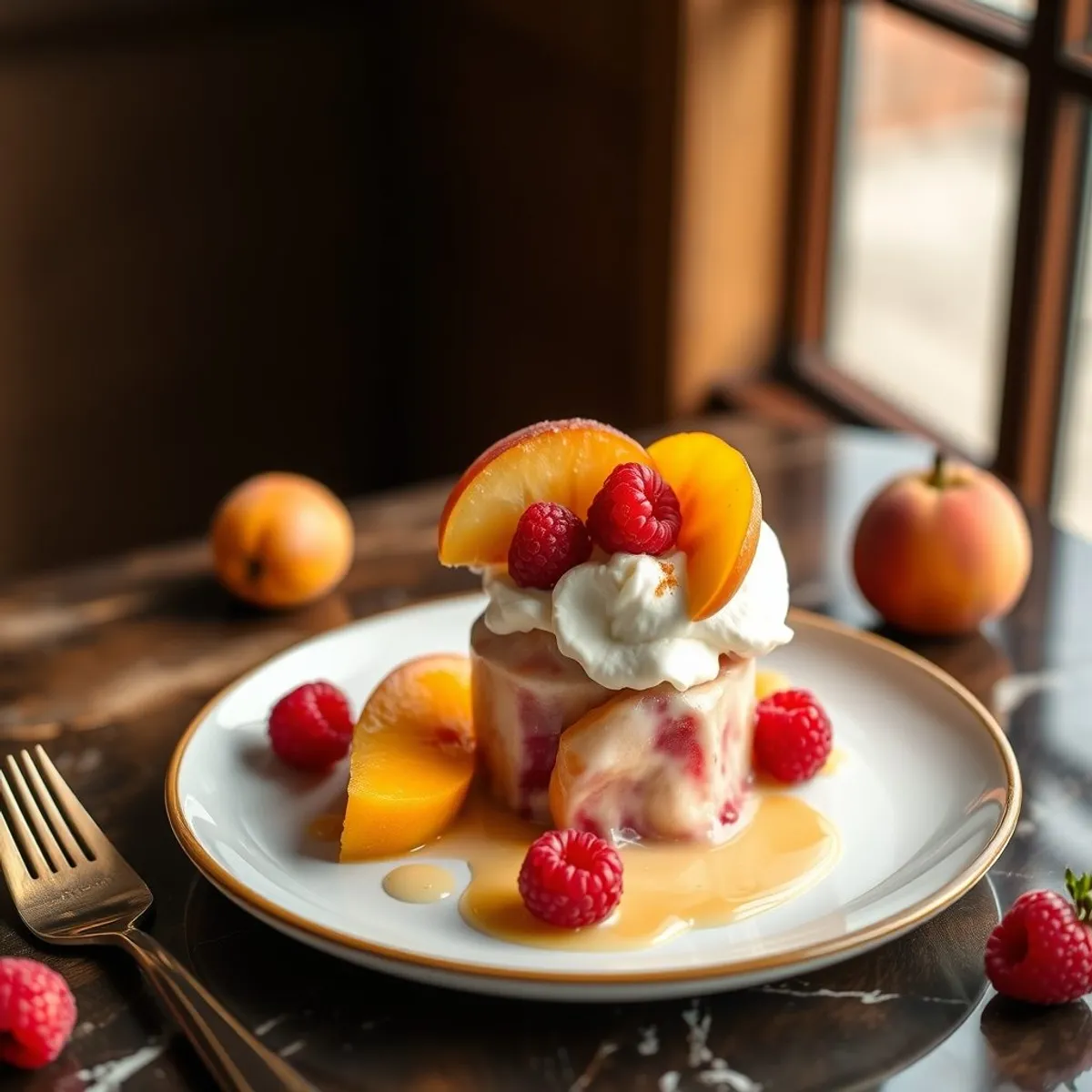 AI-generated photo Peach Melba. AI-generated photo.