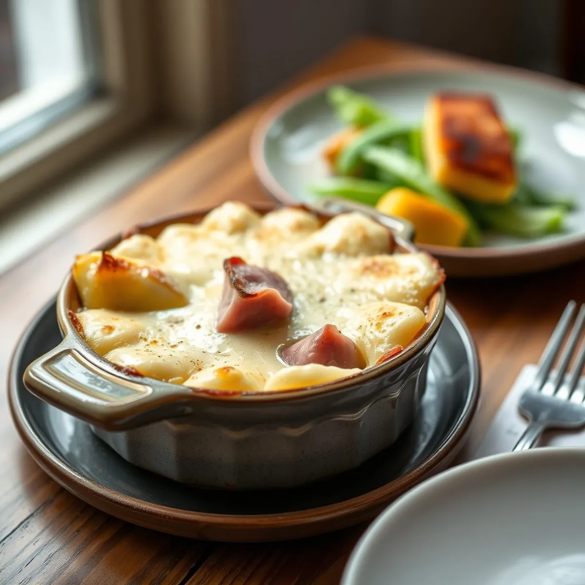 AI-generated photo Fennel ham gratin. AI-generated photo.