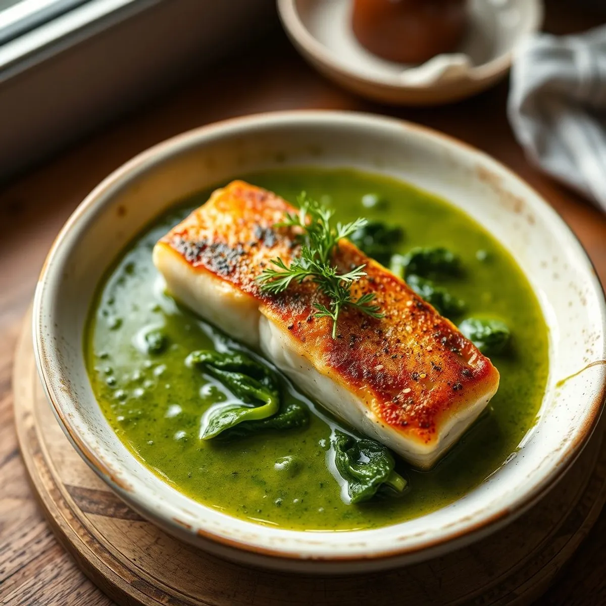 AI-generated photo Fish in green sauce. AI-generated photo.