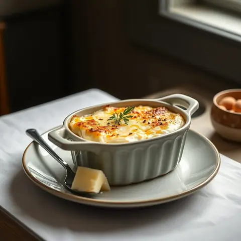 Cod au gratin. AI-generated photo.