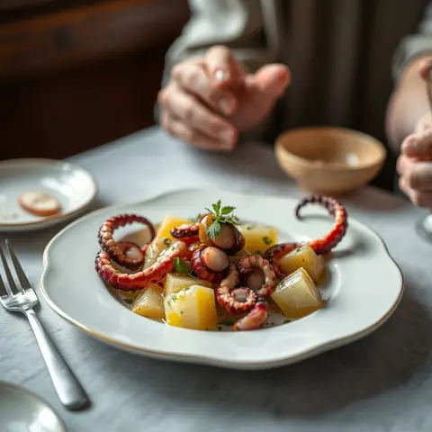 Octopus salad. AI-generated photo.