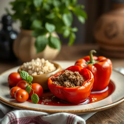Stuffed peppers. AI-generated photo.