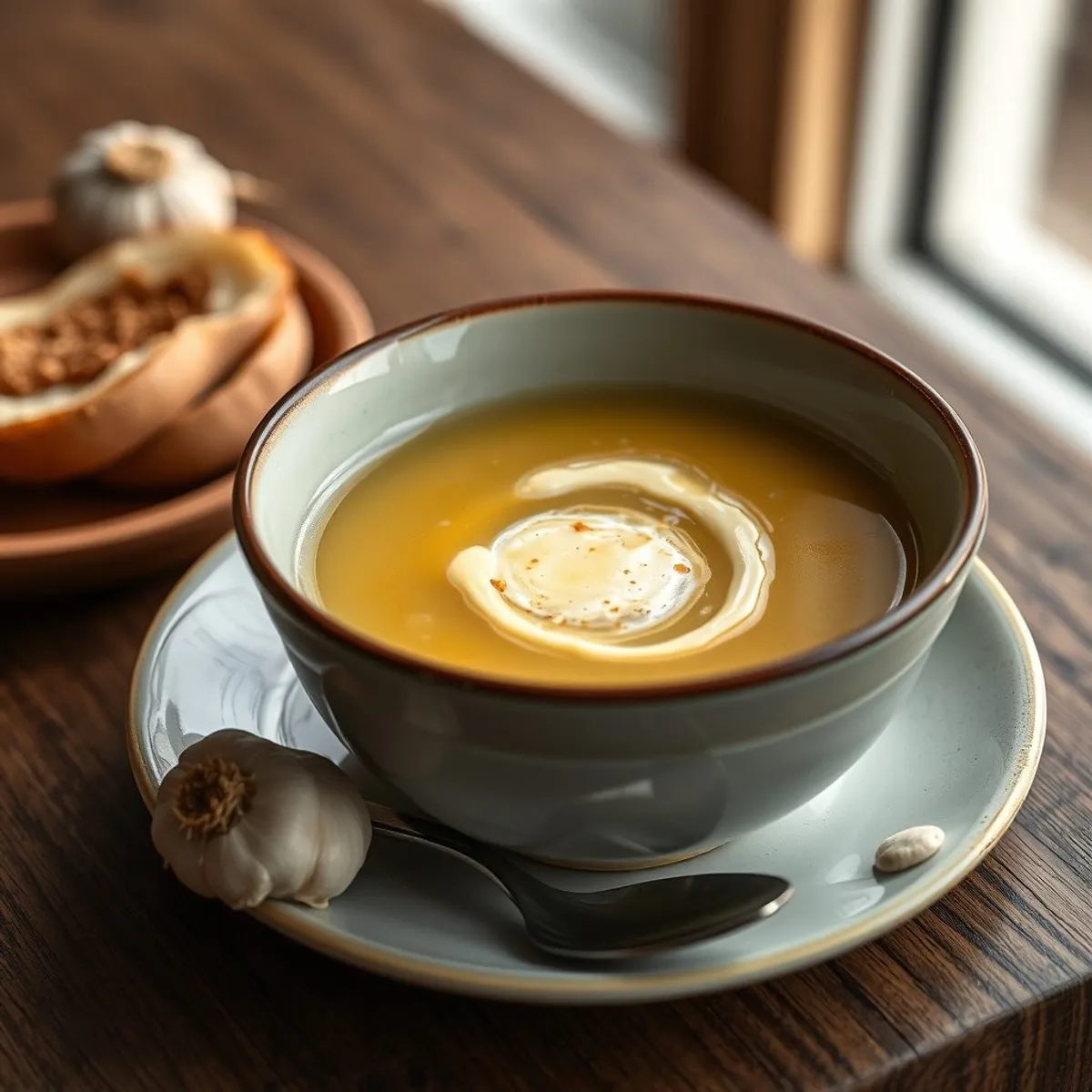 AI-generated photo Garlic soup. AI-generated photo.