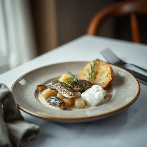 Baltic sprat plate. AI-generated photo.