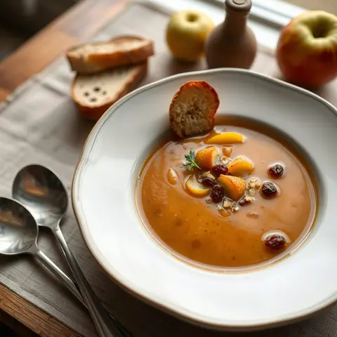 Bread soup. AI-generated photo.