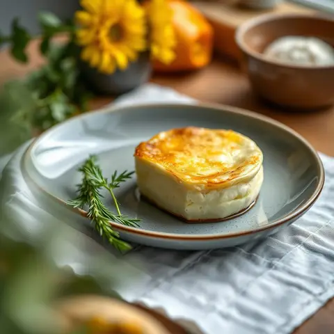 Baked cheese. AI-generated photo.