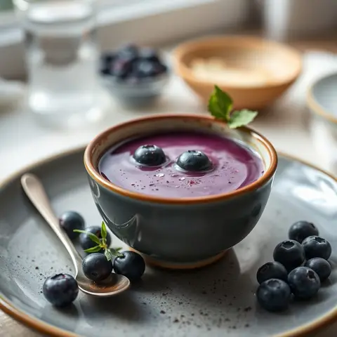 Blueberry soup. AI-generated photo.
