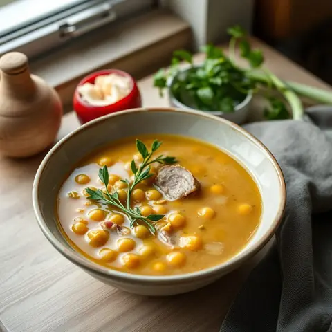 Pea soup. AI-generated photo.